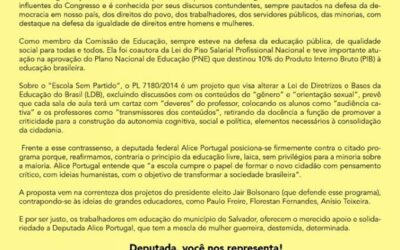 Trabalhadores em educação se solidarizam com Alice Portugal