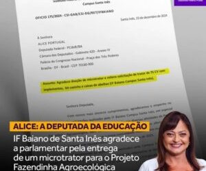 Alice Portugal recebe reconhecimento ao trabalho em defesa do IF Baiana Campus Santa Inês