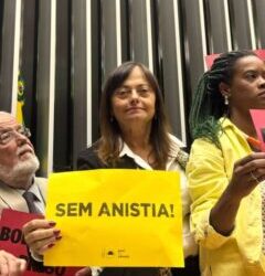 Coletiva de imprensa com manifestações contra ao extremismo e o golpismo